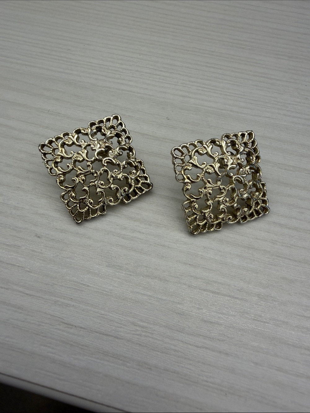 Ornate Gold Filigree Square Stud Earrings